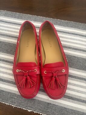 Talbots Red Leather Tassel Loafers